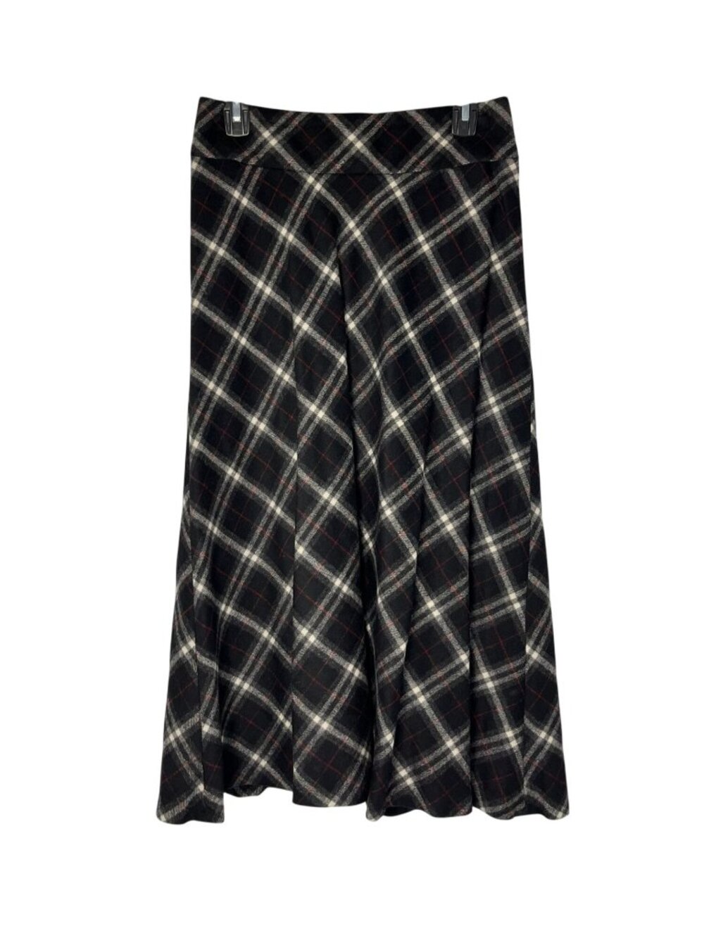 Talbots Womens 2 Plaid Wool Blend A Line Midi Skirt Black Gray Red Lined Used